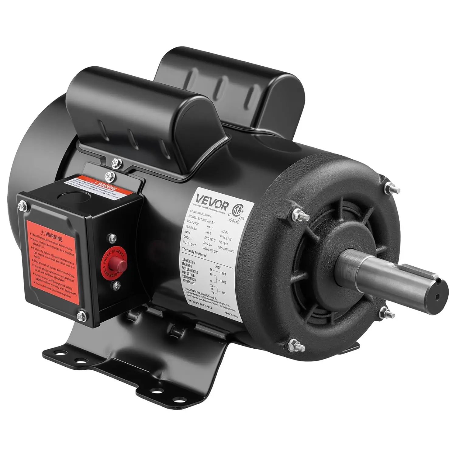 3 HP Electric Motor, 1750RPM Air Compressor Motor, CW/CCW Rotation, 1.125 inch Shaft Diameter, 2.75inch Shaft Length, 12N.m Torq
3 HP Electric Motor, 1750RPM Air Compressor Motor, CW/CCW Rotation, 1.125 inch Shaft Diameter, 2.75inch Shaft Length, 12N.m Torq