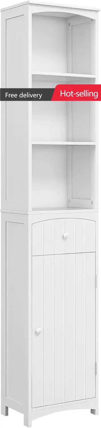 Bathroom Storage Cabinet, Free Standing Bathroom Storage Unit, Tall Linen Tower with 3-Tier Shelves and Drawer, White
Bathroom Storage Cabinet, Free Standing Bathroom Storage Unit, Tall Linen Tower with 3-Tier Shelves and Drawer, White