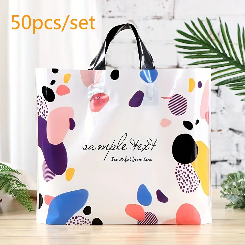 50 шт. пластиковые сумки-тоут, разноцветные пластиковые пакеты с каменным принтом, ручные сумки для покупок, подарочные упаковочные пакеты для магазина одежды
50 шт. пластиковые сумки-тоут, разноцветные пластиковые пакеты с каменным принтом, ручные сумки для покупок, подарочные упаковочные пакеты для магазина одежды