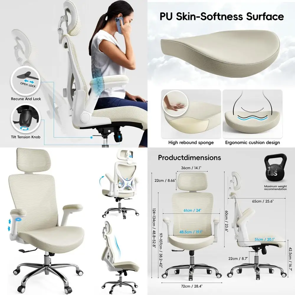 Эргономичное компьютерное кресло с высокой спинкой, регулируемой поясничной опорой и откидными подлокотниками для длительного комфорта (бежевый)
Эргономичное компьютерное кресло с высокой спинкой, регулируемой поясничной опорой и откидными подлокотниками для длительного комфорта (бежевый)