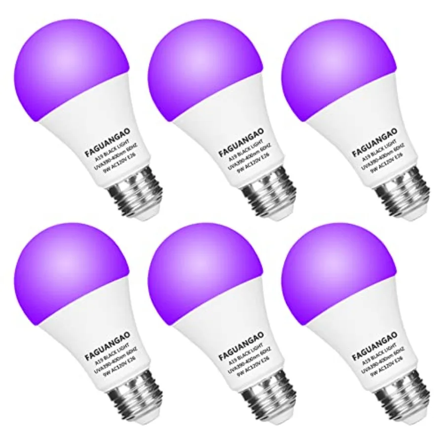 LED Black Light Bulb, 9W 75Watt Equivalent A19 UV Blacklight Bulb, 120V, UVA Level 390-400nm, E26 Medium Base, Glow in The Dark
LED Black Light Bulb, 9W 75Watt Equivalent A19 UV Blacklight Bulb, 120V, UVA Level 390-400nm, E26 Medium Base, Glow in The Dark