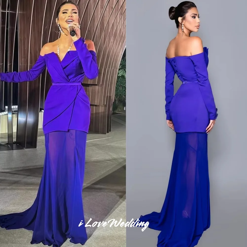 Purple V-Neck Evening Dress 2025 Off Shoulder Long Sleeve Belt Mermaid Sweep Train Floor-Length Wedding Party Dresses Customized
Purple V-Neck Evening Dress 2025 Off Shoulder Long Sleeve Belt Mermaid Sweep Train Floor-Length Wedding Party Dresses Customized