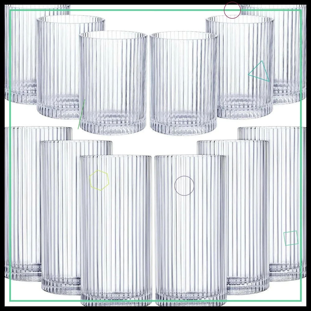 12-Piece Ribbed Drinking Glasses Set, 9 oz & 12 oz Vintage Clear Cups for Cocktails, Coffee, and Home Bar
12-Piece Ribbed Drinking Glasses Set, 9 oz & 12 oz Vintage Clear Cups for Cocktails, Coffee, and Home Bar