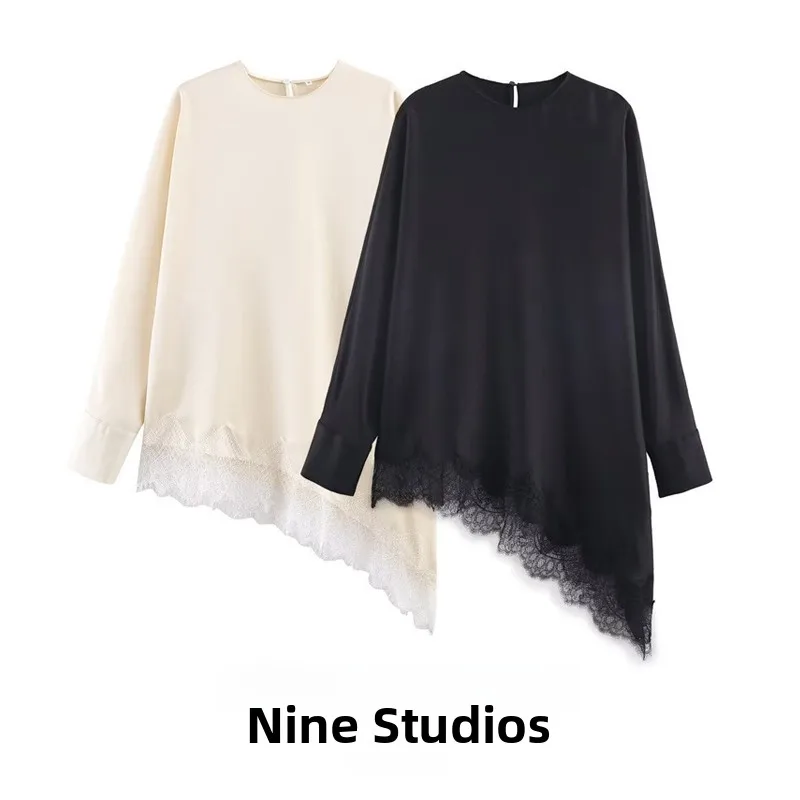 NINE ZAR Women's Loose Asymmetrical Lace Patchwork irt Pure Color Top Ele Faionable Polyester Long Sve round Ne
NINE ZAR Women's Loose Asymmetrical Lace Patchwork irt Pure Color Top Ele Faionable Polyester Long Sve round Ne