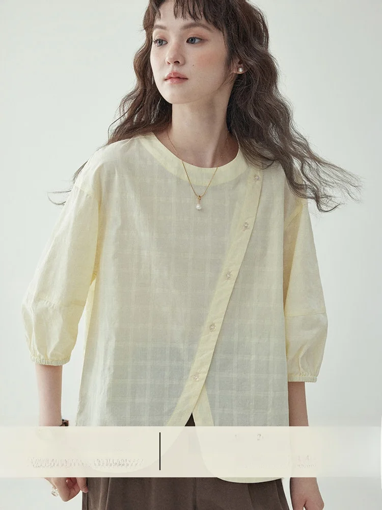 AMUU Original Pure Color round Neck Slanted Button Women's Shirt Autumn Sun Protection Irregular Casual Top Cotton 100%
AMUU Original Pure Color round Neck Slanted Button Women's Shirt Autumn Sun Protection Irregular Casual Top Cotton 100%
