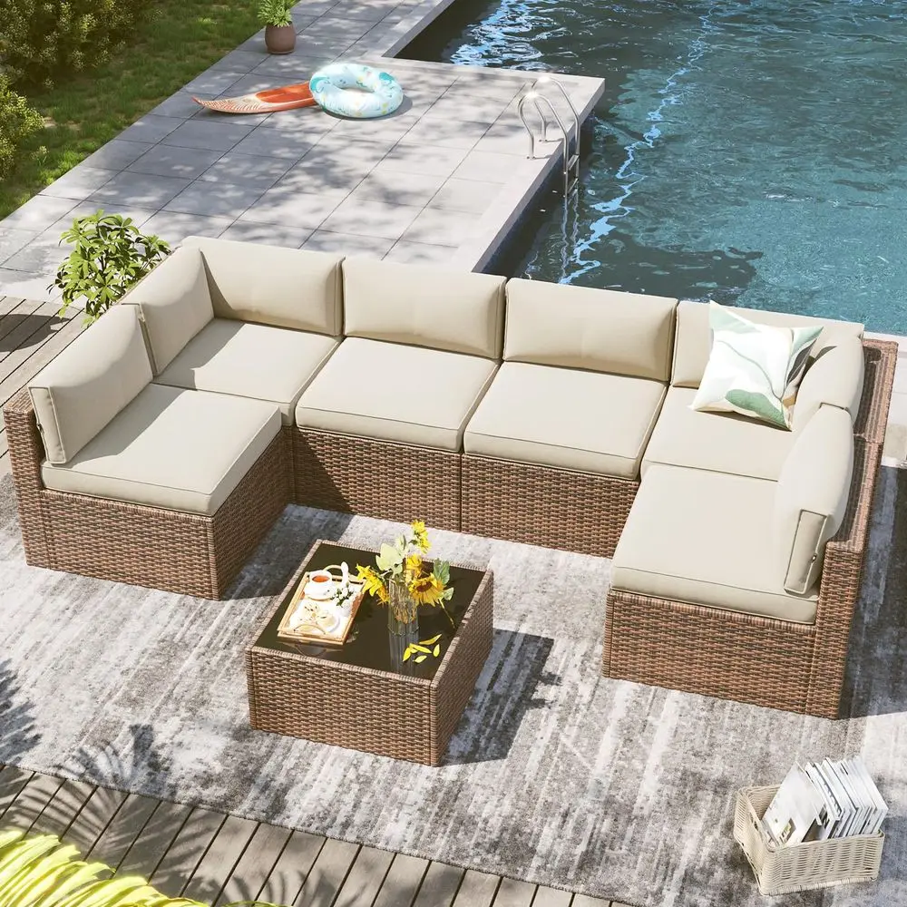 7 Piece Outdoor Patio Furniture Set with Coffee Table, Outdoor Patio Furniture Sets with Thicken Cushion, Wicker Rattan Outdoor
7 Piece Outdoor Patio Furniture Set with Coffee Table, Outdoor Patio Furniture Sets with Thicken Cushion, Wicker Rattan Outdoor