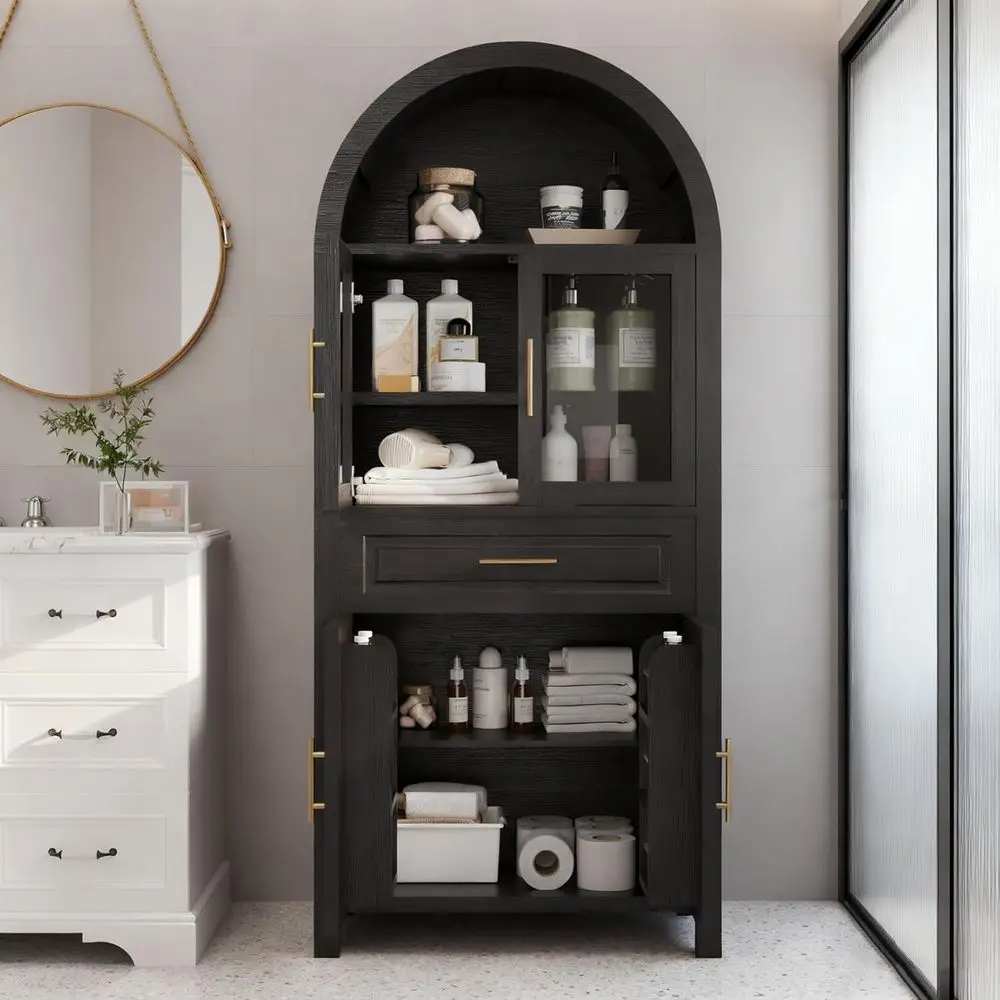 Черный высокий шкаф-буфет со стеклянными дверцами и регулируемыми полками для кухни, столовой или гостиной
Черный высокий шкаф-буфет со стеклянными дверцами и регулируемыми полками для кухни, столовой или гостиной