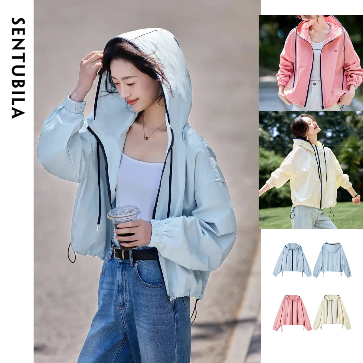 SENTUBILA Woman Long Sleeve Autumn Hooded Jackets Elegant Loose Pleated Hem Ladies Coats Contrast Color Zippers Coat W53WB1841
SENTUBILA Woman Long Sleeve Autumn Hooded Jackets Elegant Loose Pleated Hem Ladies Coats Contrast Color Zippers Coat W53WB1841