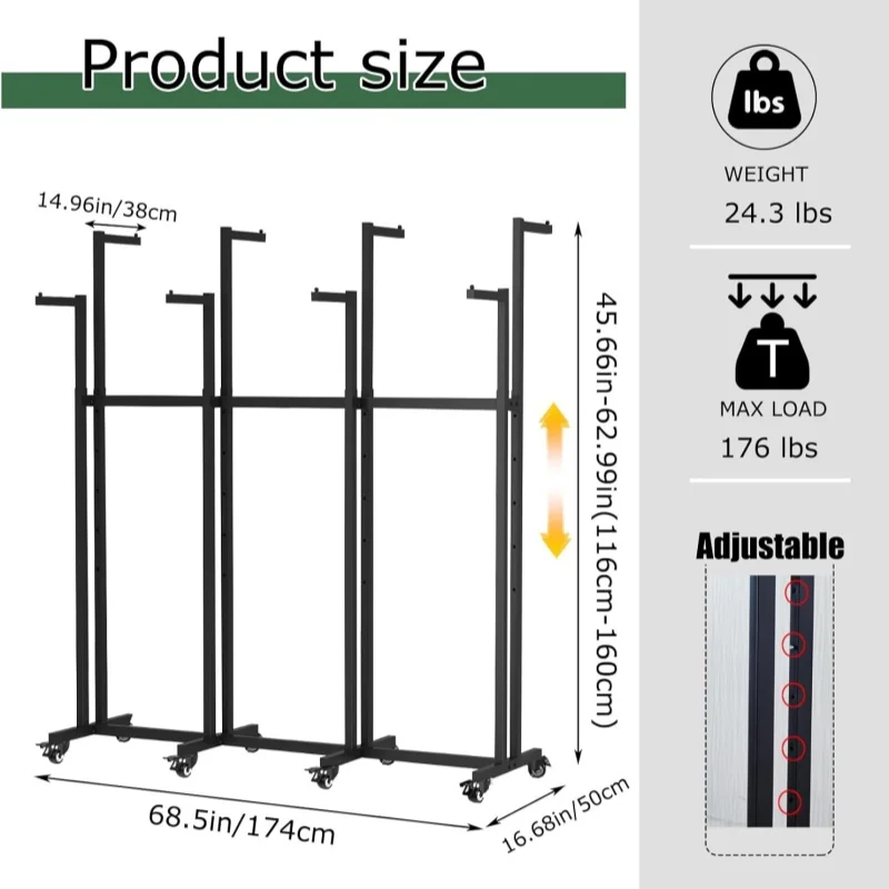 Retail Clothing Rack 8/10 Arms Clothing Display Rack Adjustable 48 To 72in Mobile Clothing Display Rack for Boutique Stores
Retail Clothing Rack 8/10 Arms Clothing Display Rack Adjustable 48 To 72in Mobile Clothing Display Rack for Boutique Stores