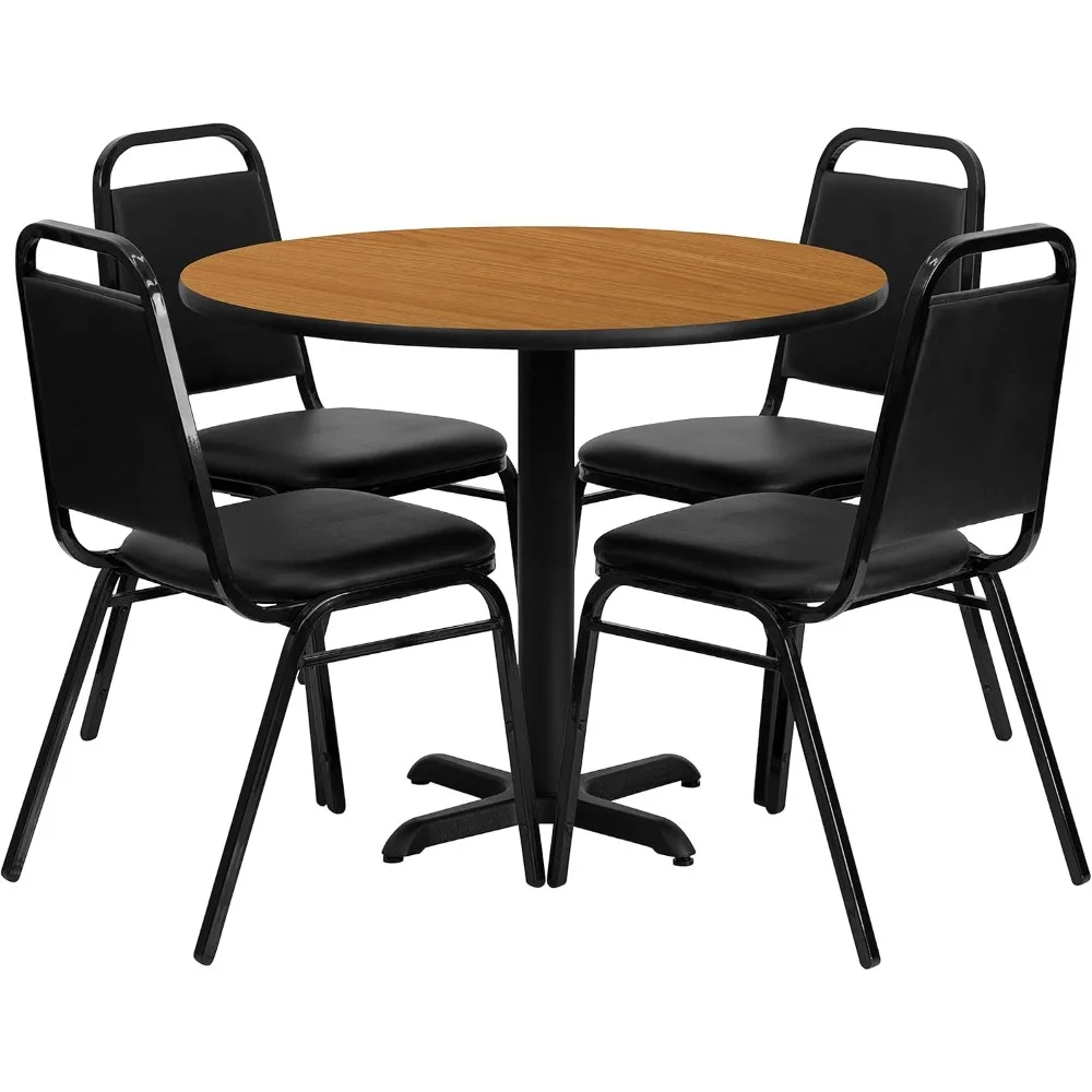Carlton 36'' Round Natural Laminate Table Set with X-Base and 4 Black Trapezoidal Back Banquet Chairs
Carlton 36'' Round Natural Laminate Table Set with X-Base and 4 Black Trapezoidal Back Banquet Chairs