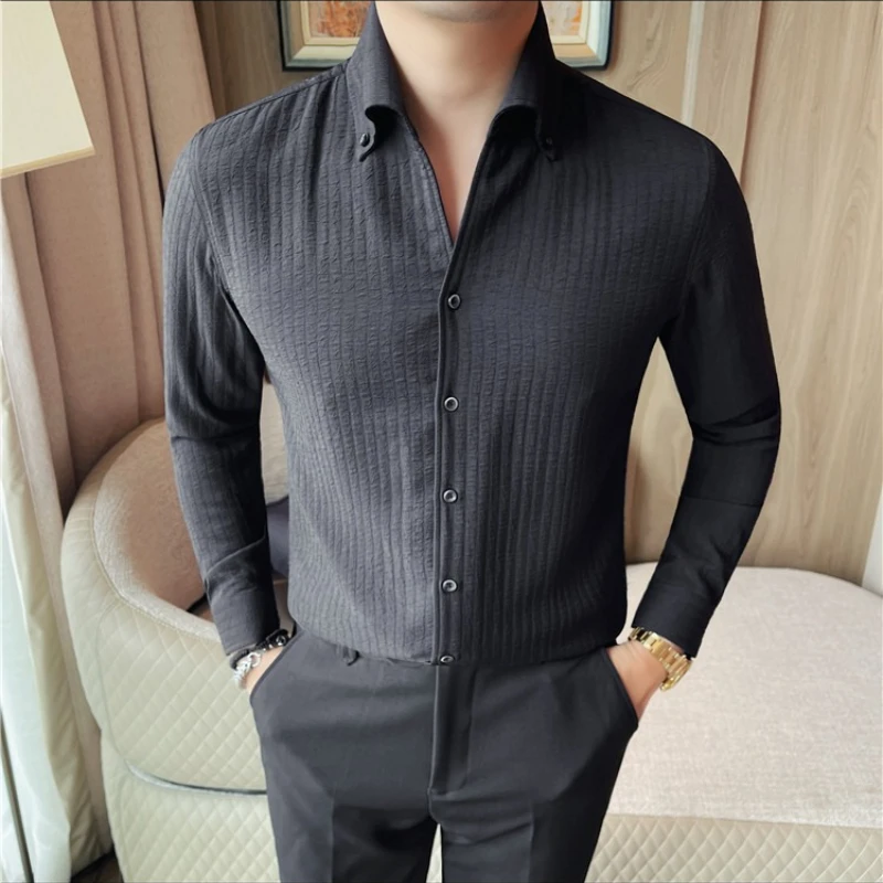 Simple Versatile Men's Long Sleeved Casual Shirt High-quality Striped Slim Elastic Shirts Business Social Dress Uniform Shirt
Simple Versatile Men's Long Sleeved Casual Shirt High-quality Striped Slim Elastic Shirts Business Social Dress Uniform Shirt