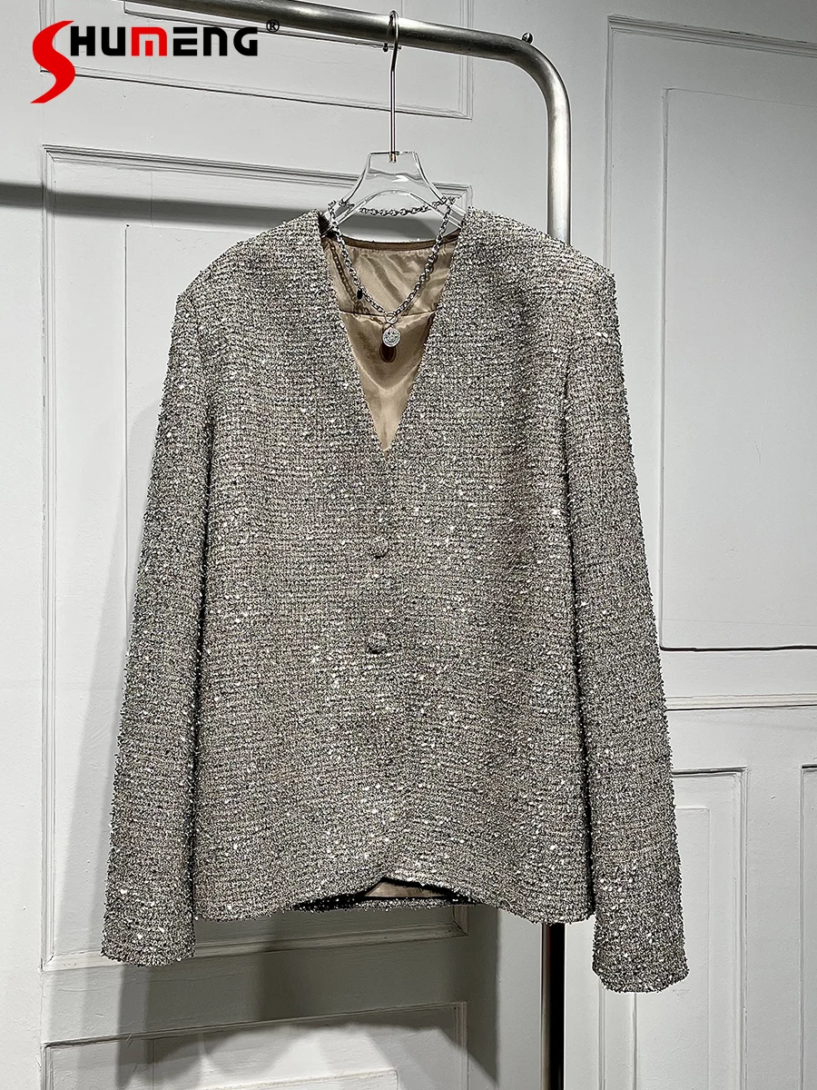 High-End V-neck Shiny Suit Jacket Women's 2024 Spring New Suit Jackets All-Matching Long Sleeve Solid Color Graceful Top
High-End V-neck Shiny Suit Jacket Women's 2024 Spring New Suit Jackets All-Matching Long Sleeve Solid Color Graceful Top