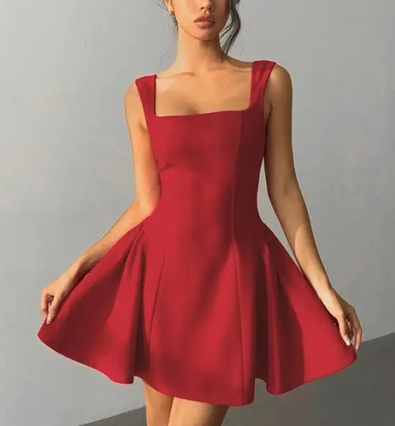 Women's Dress Summer New French Elegant Solid Color Square Collar with Waist Cinched Backless Design Sleeveless Party Dress
Women's Dress Summer New French Elegant Solid Color Square Collar with Waist Cinched Backless Design Sleeveless Party Dress