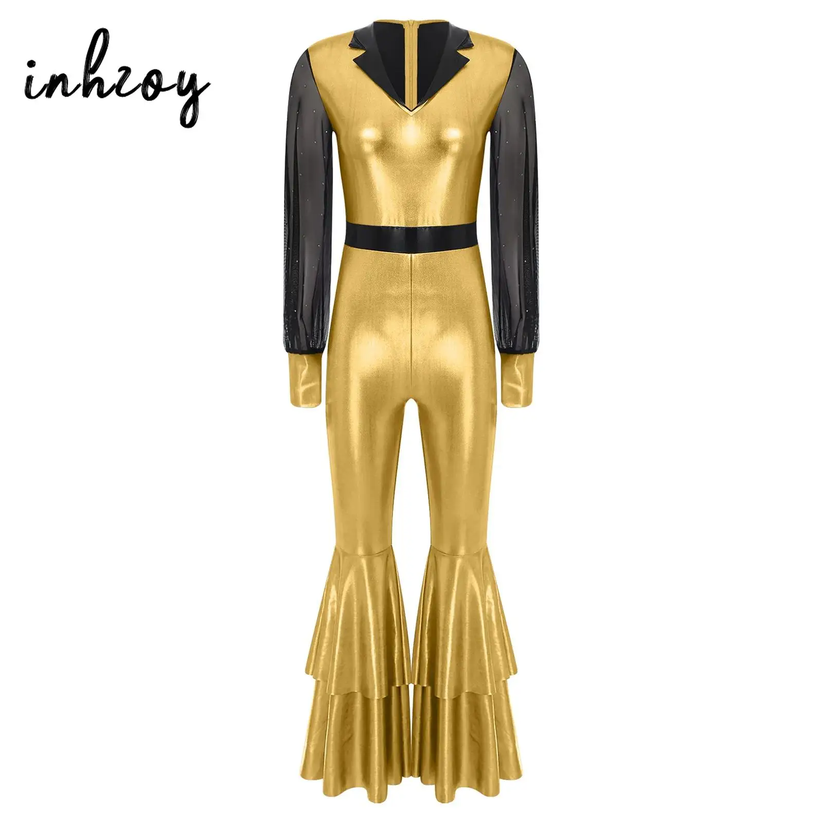 Ladies Retro 80s Hippie Dance Costume Sparkly V Neck Mesh Long Sleeve Bell Bottom One Piece Jumpsuits Rock Star Overalls
Ladies Retro 80s Hippie Dance Costume Sparkly V Neck Mesh Long Sleeve Bell Bottom One Piece Jumpsuits Rock Star Overalls