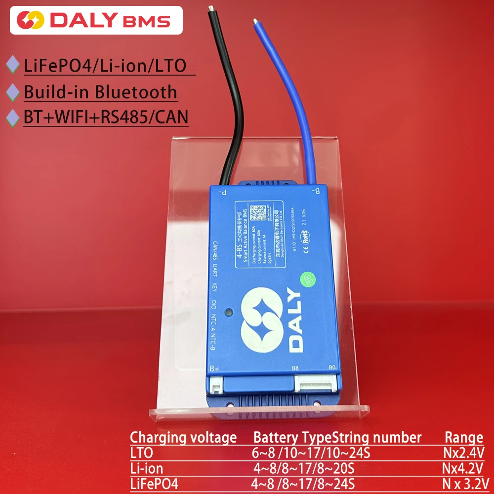 Daly Smart WiFi BMS 4S 7S 8S 16S 17S 24S 12V 24V 48V 40A 60A BMS Built-in Bluetooth Lifepo4 Li-ion LTO Battery
Daly Smart WiFi BMS 4S 7S 8S 16S 17S 24S 12V 24V 48V 40A 60A BMS Built-in Bluetooth Lifepo4 Li-ion LTO Battery