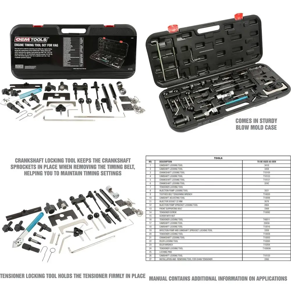 OEMTOOLS 27404 Engine Timing Tool Set for VAG, 37 Piece Engine Timing Locking Tool Kit, for VW and Audi, Timing Tool Kit with Be
OEMTOOLS 27404 Engine Timing Tool Set for VAG, 37 Piece Engine Timing Locking Tool Kit, for VW and Audi, Timing Tool Kit with Be