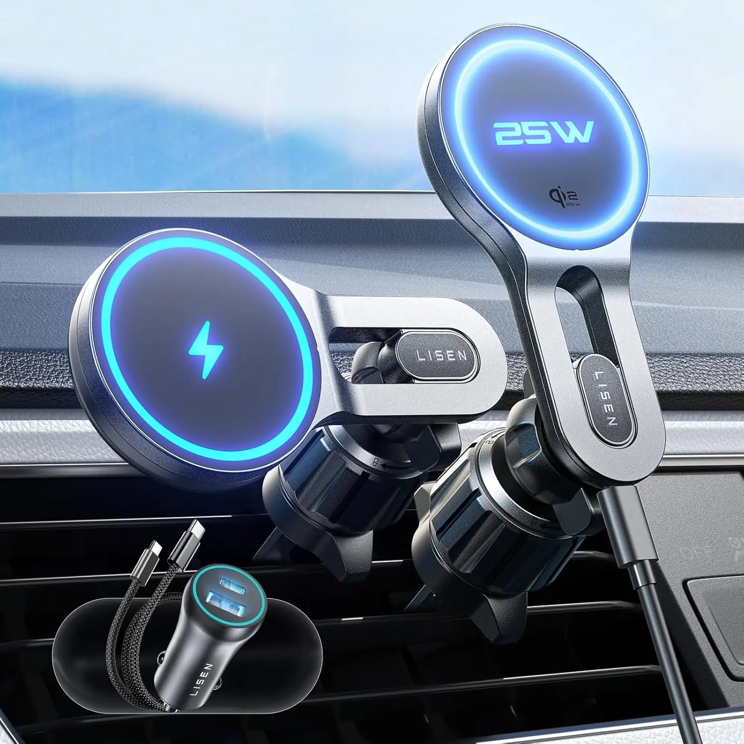 25W Qi2.2 MagSafe Car Mount Charger, Magnetic Wireless Phone Holder for iPhone & Galaxy Fast Charging
25W Qi2.2 MagSafe Car Mount Charger, Magnetic Wireless Phone Holder for iPhone & Galaxy Fast Charging