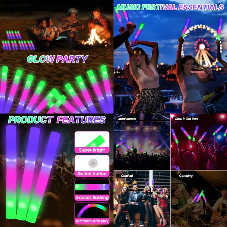Pcs Glow Sticks With 3 Modes Colorful Flashing Glow In The Dark Party Supplies Multicolor Bulk LED Foam Glow Sticks For Wedding
Pcs Glow Sticks With 3 Modes Colorful Flashing Glow In The Dark Party Supplies Multicolor Bulk LED Foam Glow Sticks For Wedding