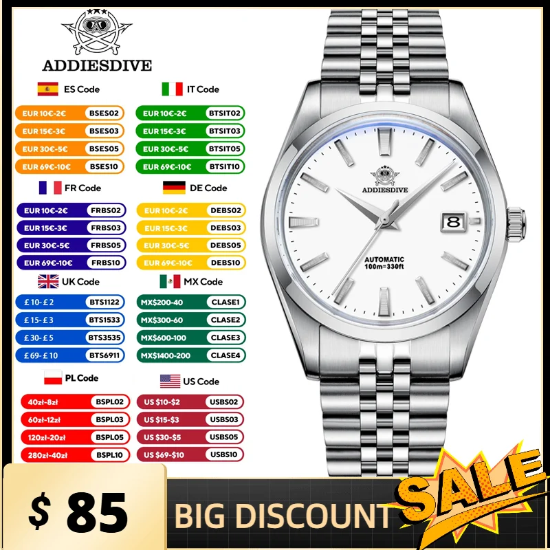 ADDIESDIVE 39mm Automatic Mechanical Watch for Men Black/White Dial Steel Calendar Display Dive Watches AD2029 Relogio Masculino
ADDIESDIVE 39mm Automatic Mechanical Watch for Men Black/White Dial Steel Calendar Display Dive Watches AD2029 Relogio Masculino
