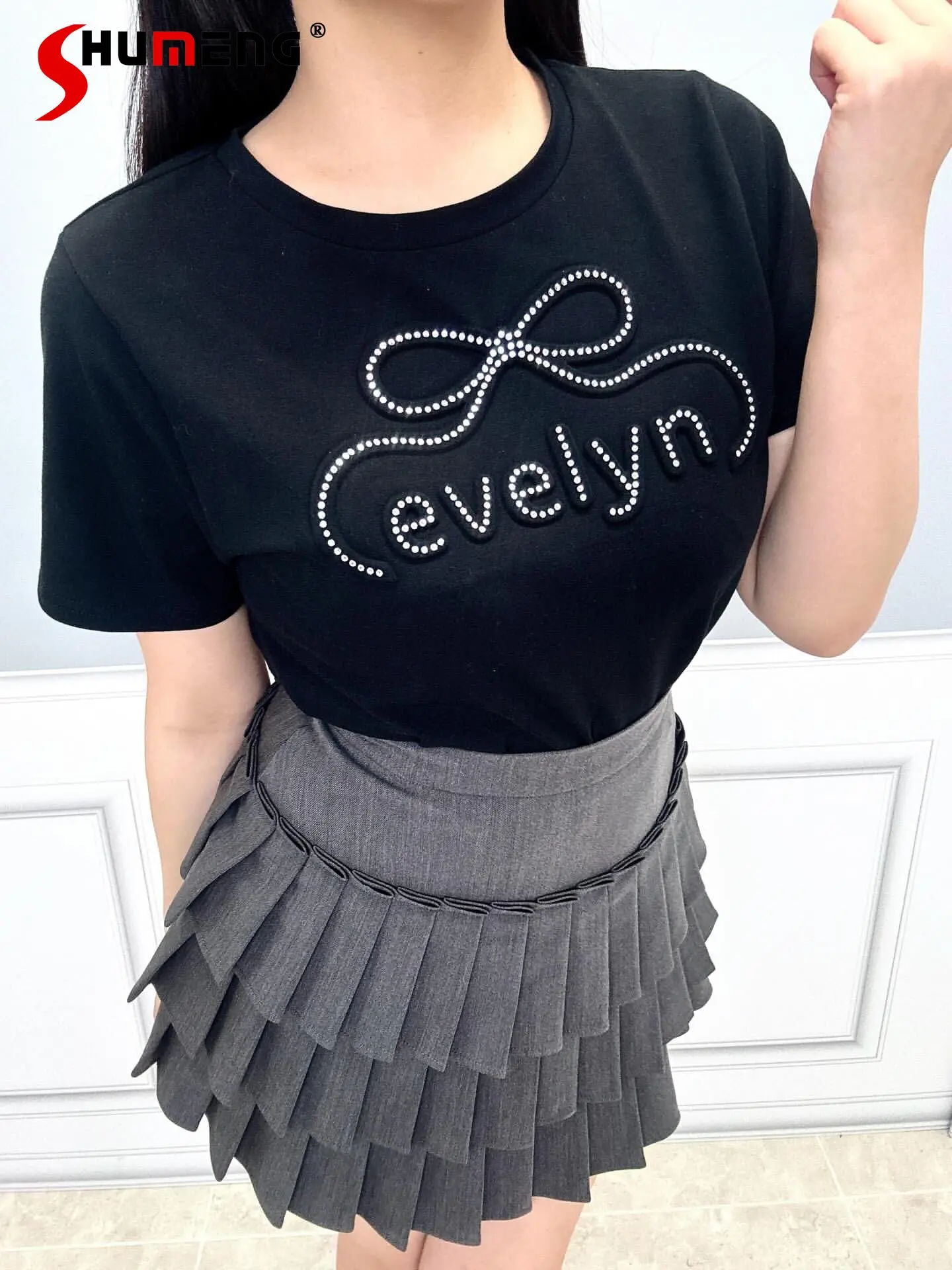 Japanese Style Elegant Sweet Cute 3D Bow Letter Diamond Round Neck Short Sleeve Versatile Slim T-shirts Tops Women's Summer 2026
Japanese Style Elegant Sweet Cute 3D Bow Letter Diamond Round Neck Short Sleeve Versatile Slim T-shirts Tops Women's Summer 2026