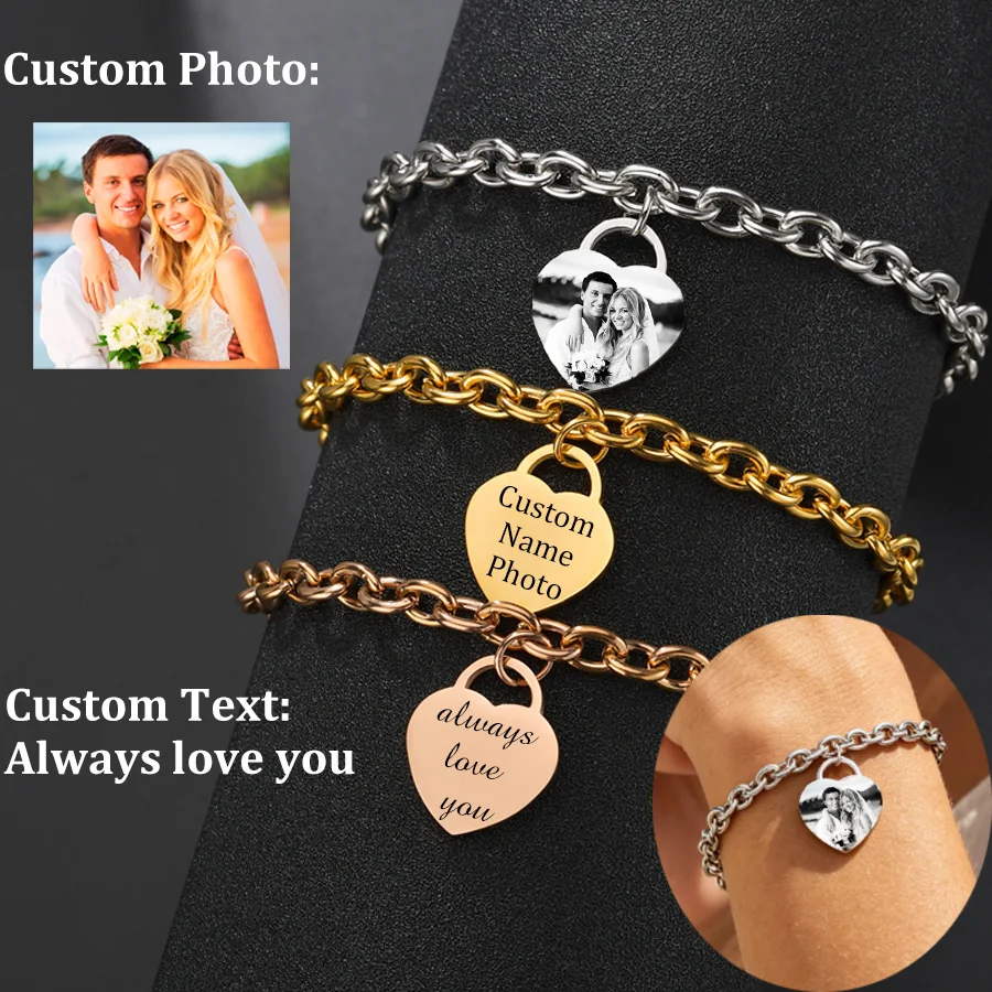 Custom Name Photo Heart Bracelet For Women Couple Stainless Steel Wrist Chain Personalized Anniversary Jewelry Gift Dropshipping
Custom Name Photo Heart Bracelet For Women Couple Stainless Steel Wrist Chain Personalized Anniversary Jewelry Gift Dropshipping
