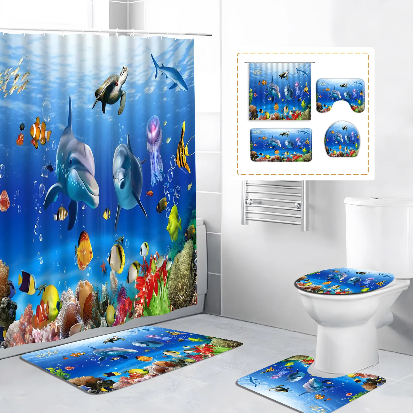 Занавеска для душа с морскими животными, 4 шт., Детские аксессуары для ванной комнаты
Занавеска для душа с морскими животными, 4 шт., Детские аксессуары для ванной комнаты