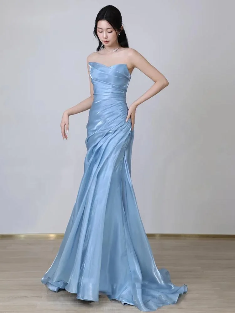 Fashion Grey Blue Gilded Gauze Evening Dress Women's Strapless Slim Pleated Big Swing Mermaid Dresses New 7J7FV
Fashion Grey Blue Gilded Gauze Evening Dress Women's Strapless Slim Pleated Big Swing Mermaid Dresses New 7J7FV