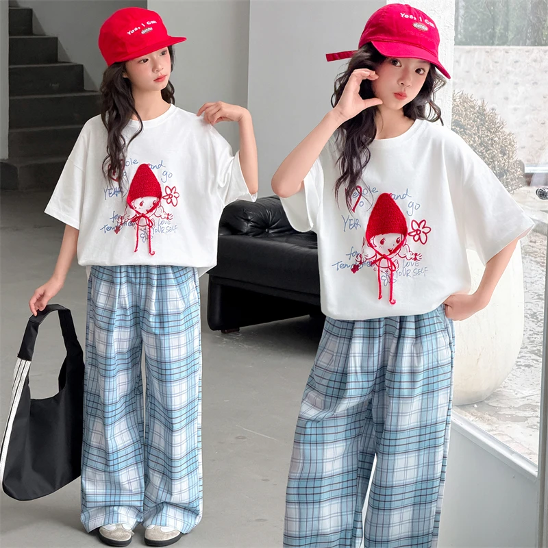 5-14 Years Old Summer Girls Clothing Sets Comfortable Cute T-shirt+Plaid Loose Casual Pants 2Pcs Suit For Kids Children Outfits
5-14 Years Old Summer Girls Clothing Sets Comfortable Cute T-shirt+Plaid Loose Casual Pants 2Pcs Suit For Kids Children Outfits