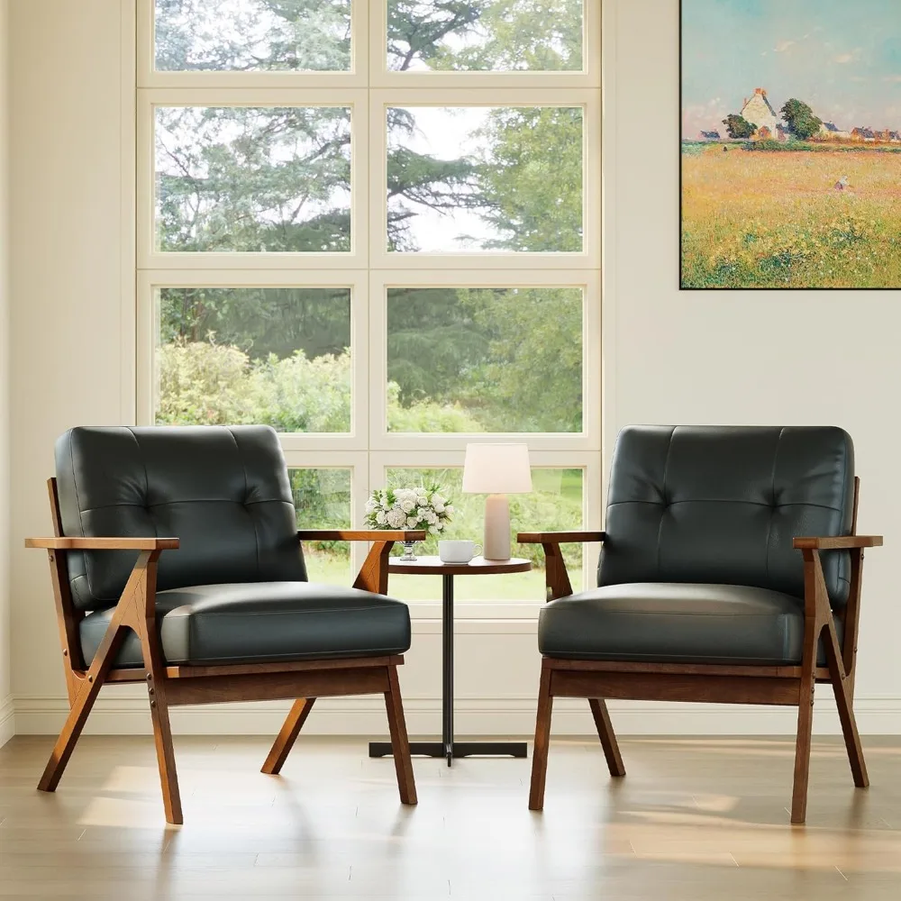 Black Leather Office Accent Chair Set of 2, Office Lounge Chair with Wooden Arms, Mid Century Modern Chair, Side Arm Chair
Black Leather Office Accent Chair Set of 2, Office Lounge Chair with Wooden Arms, Mid Century Modern Chair, Side Arm Chair