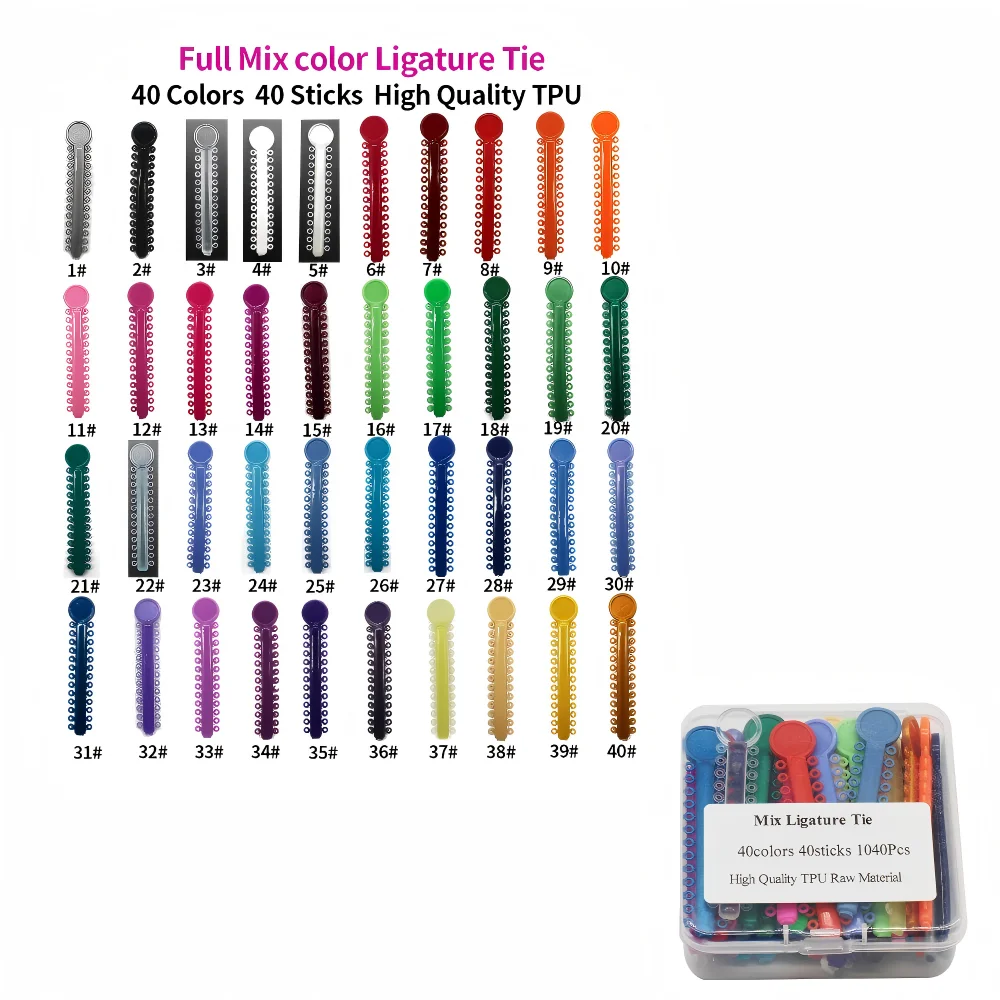 1Box Packing Mixing Color Orthodontic High Quality 40sticks 1040pcs TPU Dental Ligature Tie
1Box Packing Mixing Color Orthodontic High Quality 40sticks 1040pcs TPU Dental Ligature Tie