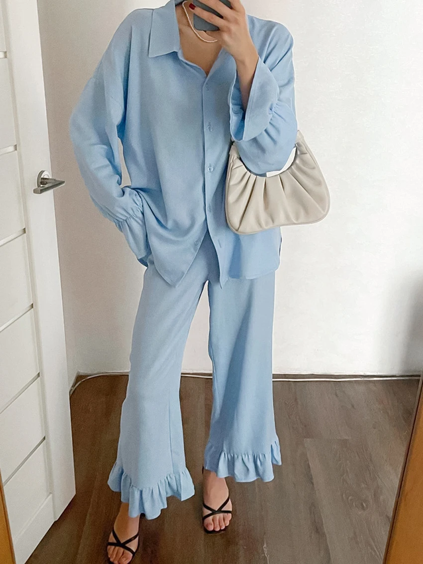 Marthaqiqi Cotton Ladies Nightgowns Suit Turn-Down Collar Nightwear Long Sleeve Pajamas Pants Loose Winter Ladies Home Clothes
Marthaqiqi Cotton Ladies Nightgowns Suit Turn-Down Collar Nightwear Long Sleeve Pajamas Pants Loose Winter Ladies Home Clothes