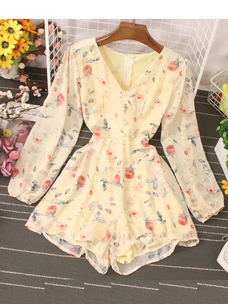 Spring Summer Print Rompers Women's V-Neck Puff Sleeves Waist Thin All-Match Jumpsuits High-Waisted Chiffon Wide-Leg Playsuits
Spring Summer Print Rompers Women's V-Neck Puff Sleeves Waist Thin All-Match Jumpsuits High-Waisted Chiffon Wide-Leg Playsuits