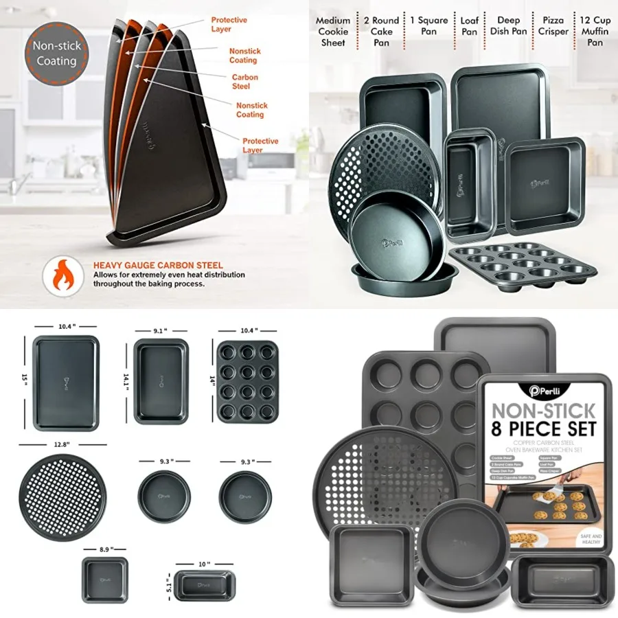 Non-Stick 8-Piece Bakeware Set Carbon Steel with Even Heat Distribution, Oven Safe to 446F, BPA-Free, Dishwasher Safe, Stackabl
Non-Stick 8-Piece Bakeware Set Carbon Steel with Even Heat Distribution, Oven Safe to 446F, BPA-Free, Dishwasher Safe, Stackabl