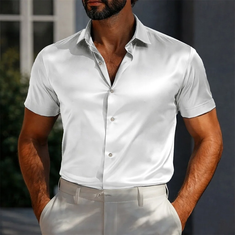 Men's Shirts Satin Shirts Formal Shirts Solid Color Daily Outdoor Light Blue Black White Navy Blue Short Sleeve Cuffed Summer Cl
Men's Shirts Satin Shirts Formal Shirts Solid Color Daily Outdoor Light Blue Black White Navy Blue Short Sleeve Cuffed Summer Cl
