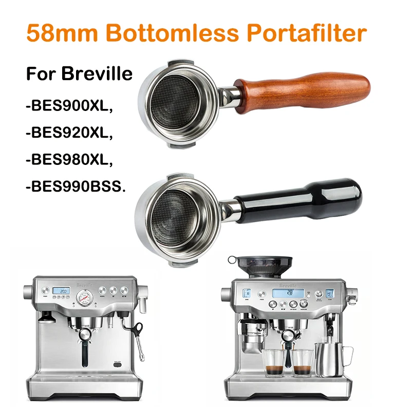 Breville BES920 980 990 Bottomless Portafilter Stainless Steel 58mm Coffee Portafilter with Basket Coffee Handle Barista Tools
Breville BES920 980 990 Bottomless Portafilter Stainless Steel 58mm Coffee Portafilter with Basket Coffee Handle Barista Tools
