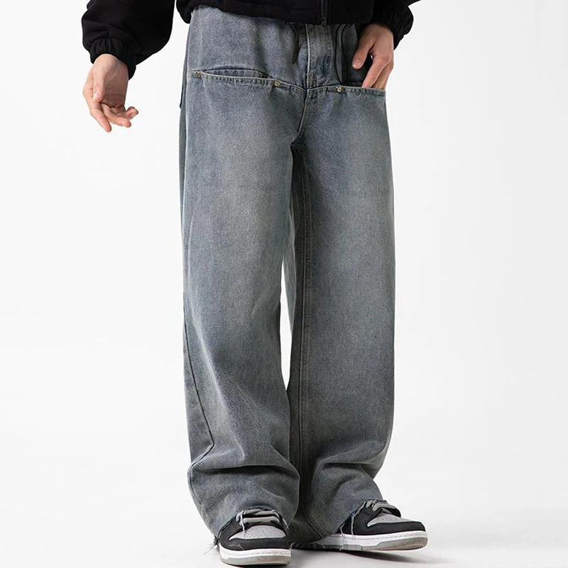 Damaged Hem Design on The Ankle Jeans Men Spring and Summer New Style Rivet Front Pockets Vintage Loose Straight Wide Leg Pants
Damaged Hem Design on The Ankle Jeans Men Spring and Summer New Style Rivet Front Pockets Vintage Loose Straight Wide Leg Pants