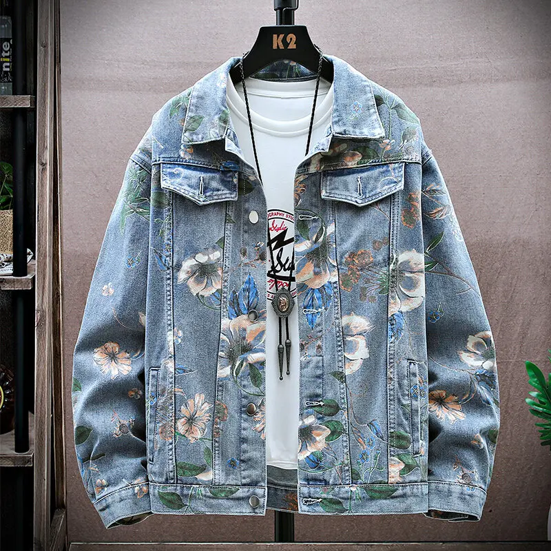 Vintage Floral Print Denim Jacket Men's Distressed Coat Streetwear Loose Fit Long Sleeve Jackets Korean Bomber Jeans Jacket
Vintage Floral Print Denim Jacket Men's Distressed Coat Streetwear Loose Fit Long Sleeve Jackets Korean Bomber Jeans Jacket