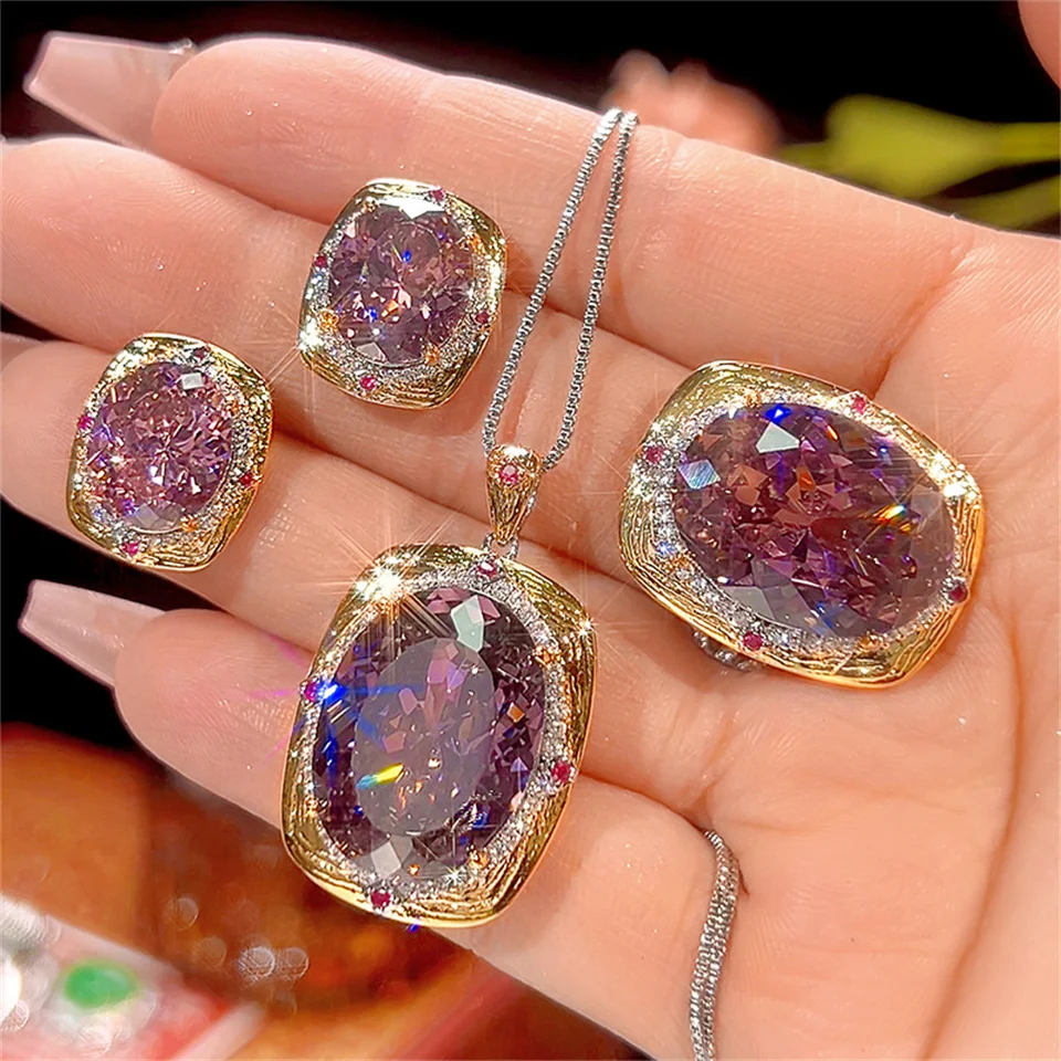New Oval Gemstone Dried Rose Ring Necklace Earring Jewelry Set Light Luxury High-end Pigeon Egg Diamond Stainless Steel Jewelry
New Oval Gemstone Dried Rose Ring Necklace Earring Jewelry Set Light Luxury High-end Pigeon Egg Diamond Stainless Steel Jewelry