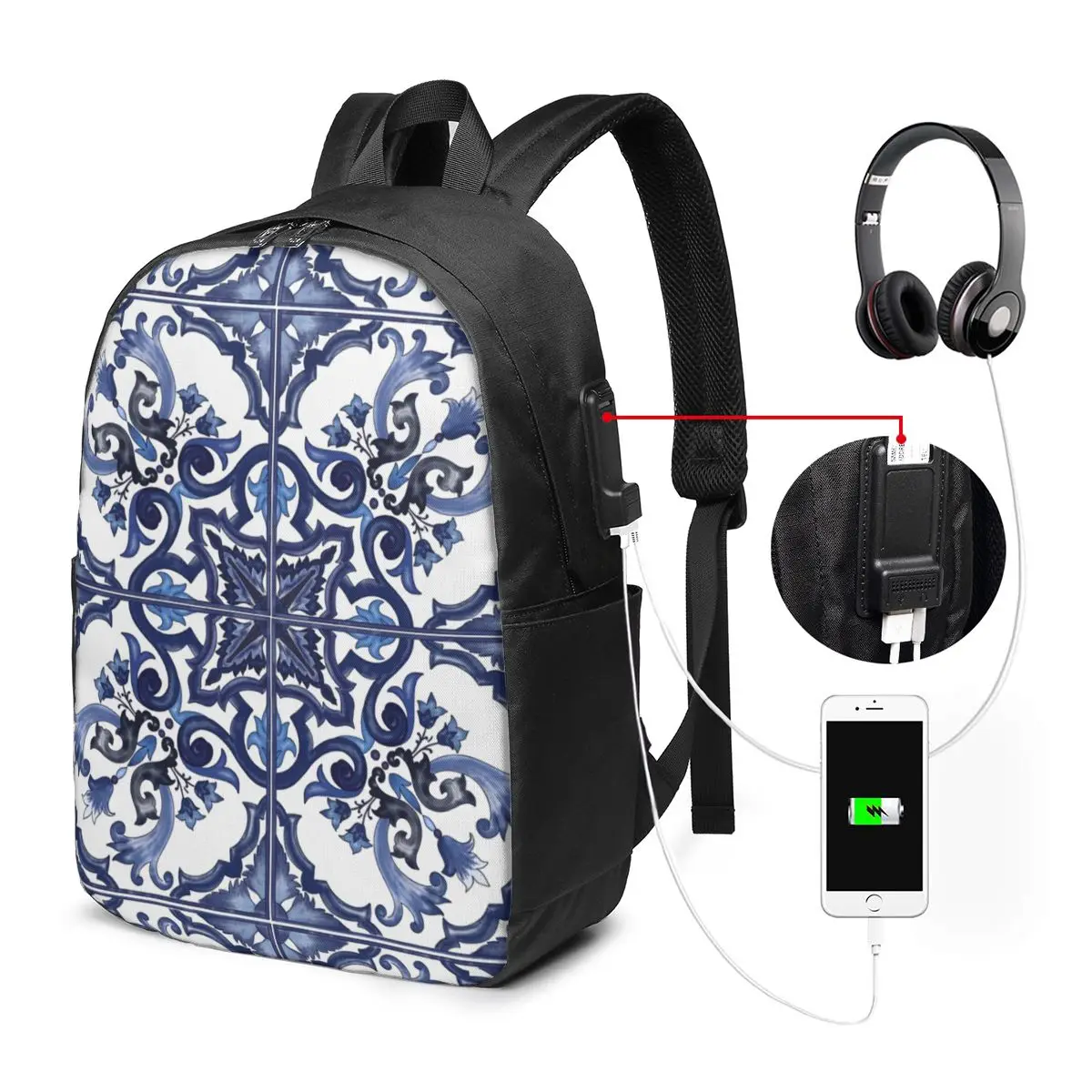 Blue Ornate Floral Mediterranean Sicilian Tile Backpack Travel Notebook Bag Computer College Student School Bag Laptop
Blue Ornate Floral Mediterranean Sicilian Tile Backpack Travel Notebook Bag Computer College Student School Bag Laptop
