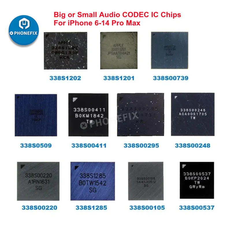10pcs High Quality Phone Audio Codec IC for IPhone 6-14 Pro Max Repair Main Big Audio Chip 338S00248 338S00739 Small 338S00411
10pcs High Quality Phone Audio Codec IC for IPhone 6-14 Pro Max Repair Main Big Audio Chip 338S00248 338S00739 Small 338S00411