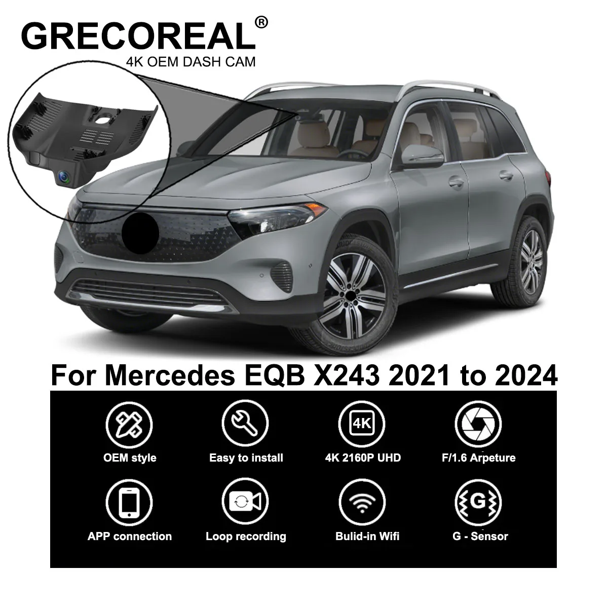 Видеорегистратор GRECOREAL 4K спереди и сзади 2160P Wi-Fi автомобильный двойной видеорегистратор с управлением через приложение Plug Play, совместимый с Mercedes Benz EQB X243
Видеорегистратор GRECOREAL 4K спереди и сзади 2160P Wi-Fi автомобильный двойной видеорегистратор с управлением через приложение Plug Play, совместимый с Mercedes Benz EQB X243