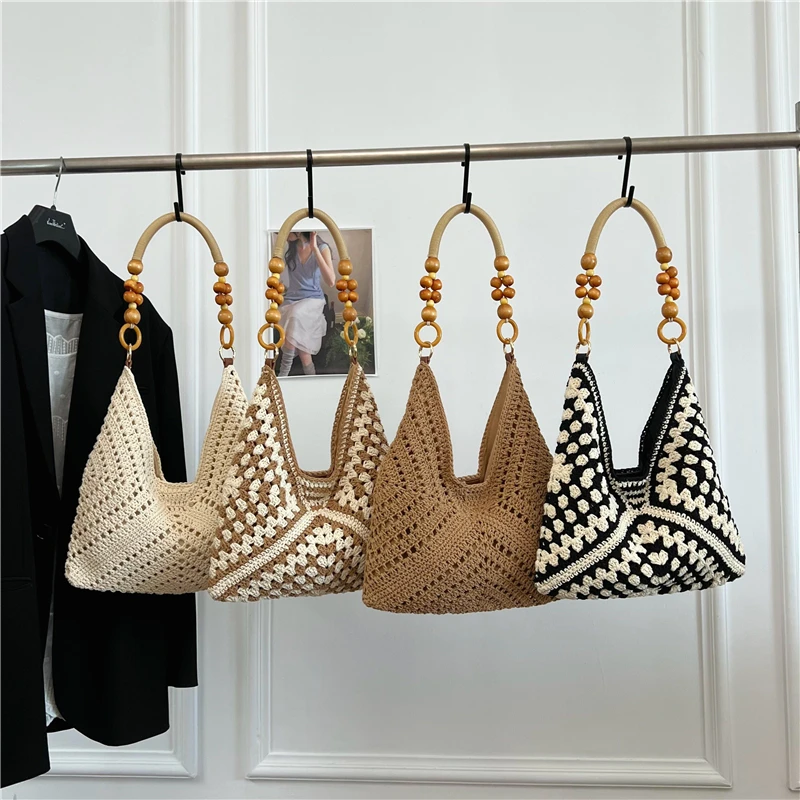 Fashion Designer Bohemian Boho Crochet Tote Bag Bead Handle Handmade Cotton Woven Shoulder Bag Women Stylish Handbag for Summer
Fashion Designer Bohemian Boho Crochet Tote Bag Bead Handle Handmade Cotton Woven Shoulder Bag Women Stylish Handbag for Summer