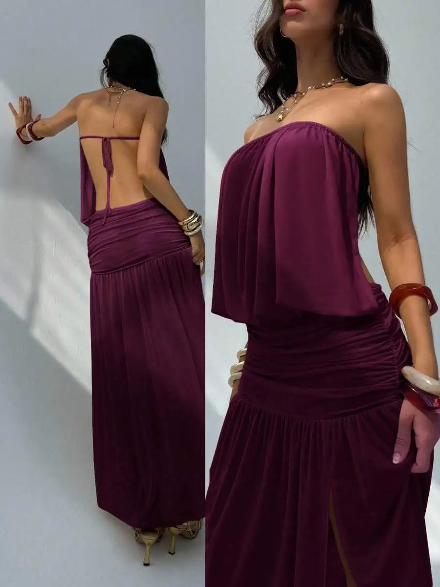 Womens Strapless Backless Dress With Drape Design Flared Hem Solid Black Summer Dress Vintage Sexy Sporty Boho Cheeky
Womens Strapless Backless Dress With Drape Design Flared Hem Solid Black Summer Dress Vintage Sexy Sporty Boho Cheeky