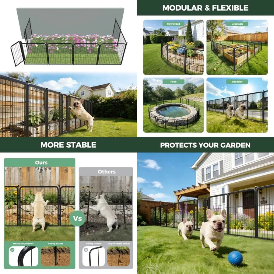 Garden Fence Outdoor for the Yard 24in H x 15.2ft(L) Heavy Duty Metal Animal Barrier for Dog, No Dig Decorative Dog Fence, 8 Pa
Garden Fence Outdoor for the Yard 24in H x 15.2ft(L) Heavy Duty Metal Animal Barrier for Dog, No Dig Decorative Dog Fence, 8 Pa