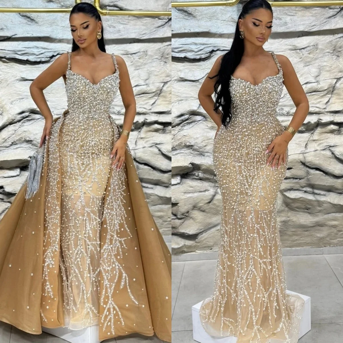 Glamorous Mermaid Wedding Dresses Pearls Sequins Bride Gowns Spaghetti Strap Custom Made Detachable Train Bridal Robes De Mariée
Glamorous Mermaid Wedding Dresses Pearls Sequins Bride Gowns Spaghetti Strap Custom Made Detachable Train Bridal Robes De Mariée