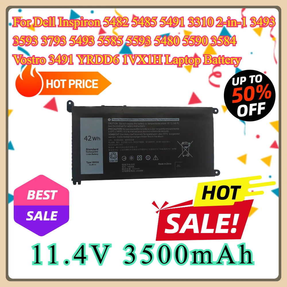 For Dell Inspiron 5482 5485 5491 3310 2-in-1 3493 3593 3793 5493 5585 5593 5480 5590 3584 Vostro 3491 YRDD6 1VX1H Laptop Battery
For Dell Inspiron 5482 5485 5491 3310 2-in-1 3493 3593 3793 5493 5585 5593 5480 5590 3584 Vostro 3491 YRDD6 1VX1H Laptop Battery