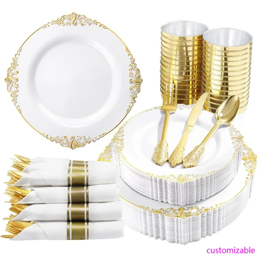Gold Plastic Dinnerware Set for 50 Guests: 100 Plates, 150 Cutlery, 50 Cups
Gold Plastic Dinnerware Set for 50 Guests: 100 Plates, 150 Cutlery, 50 Cups