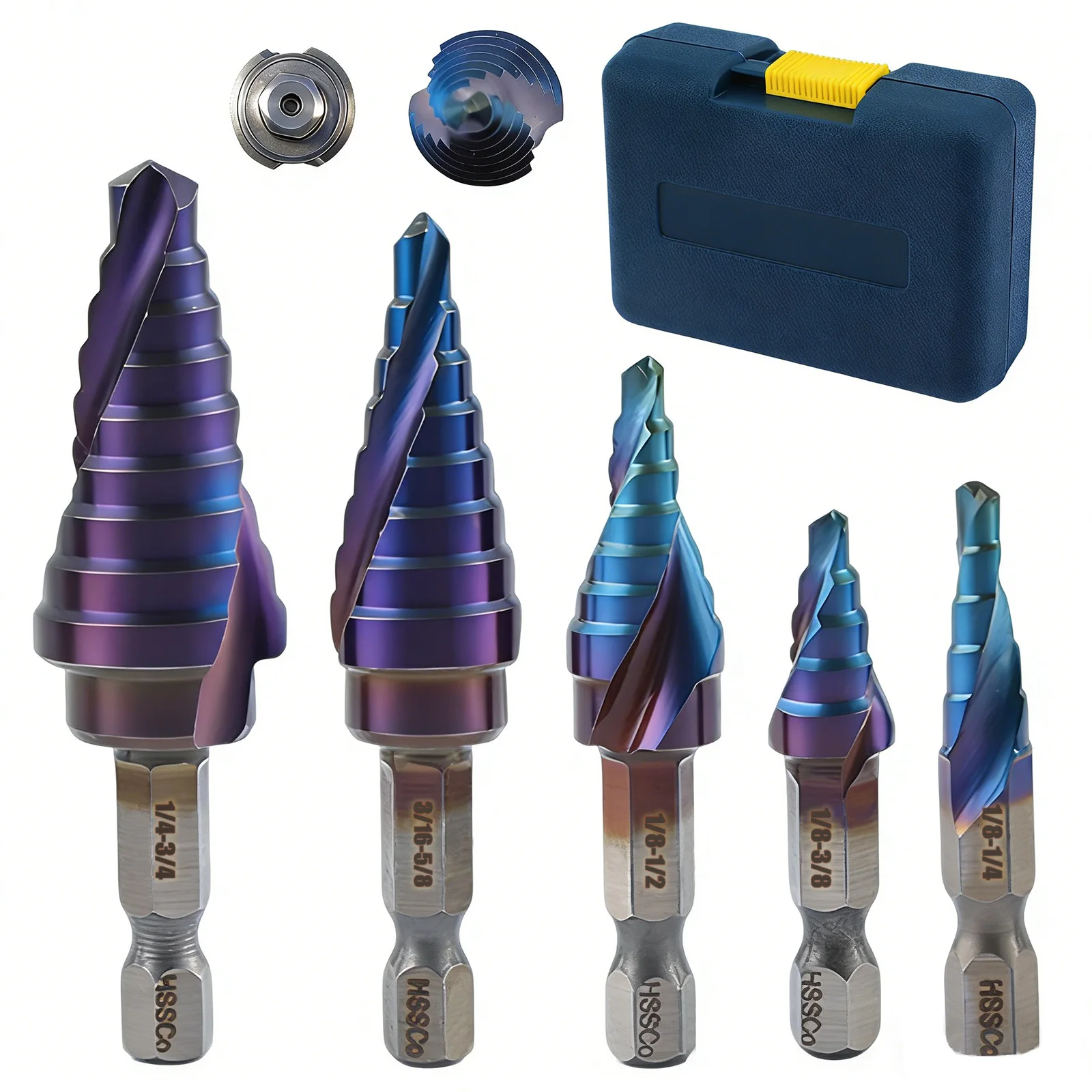 Spiral Flute Step Drill Bit, Single Size HSS Step Bit 1/4" Shank Step Bits for Soft Metal, Steel, Wood, Plastic
Spiral Flute Step Drill Bit, Single Size HSS Step Bit 1/4" Shank Step Bits for Soft Metal, Steel, Wood, Plastic