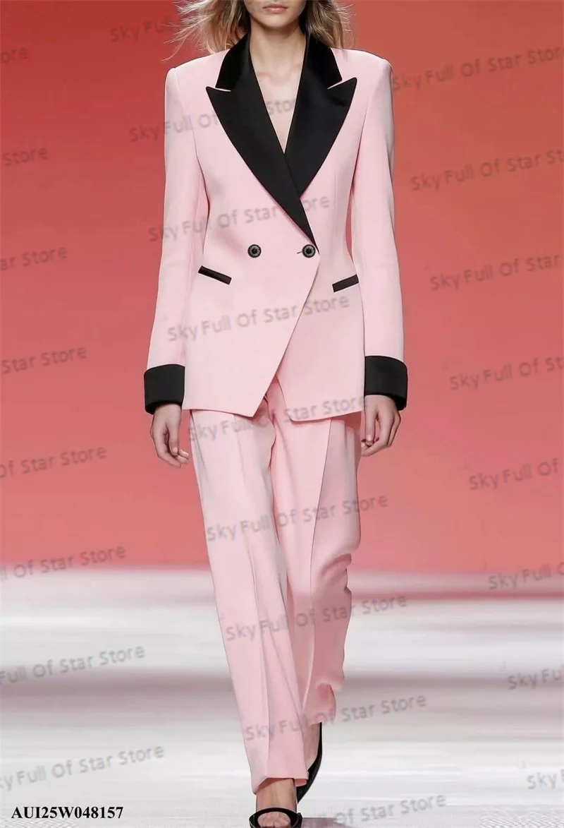 Catwalk Pink Women Suit Set 2 Pcs Blazer+Pants Trousers Black Lapel Formal Office Lady Jacket Wedding Prom Coat Customized
Catwalk Pink Women Suit Set 2 Pcs Blazer+Pants Trousers Black Lapel Formal Office Lady Jacket Wedding Prom Coat Customized
