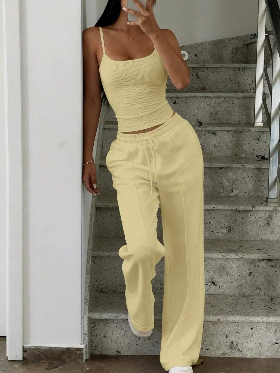 Womens Solid Color Camisole And Drawstring Waist Sweatpants Set Summer Casual
Womens Solid Color Camisole And Drawstring Waist Sweatpants Set Summer Casual